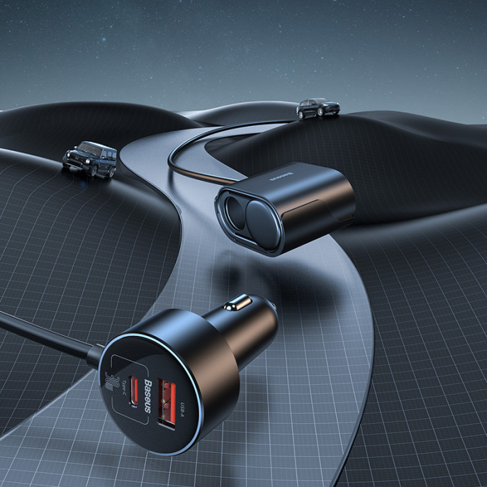 Автомобільний зарядний пристрій Baseus High Efficiency Pro 1-for-2 Car Cigarette Lighter 30W Cosmic Black