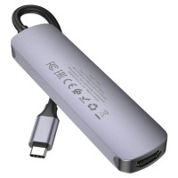 USB-хаб HOCO HB28 Type-C multi-function converter(HDTV+USB3.0+USB2.0+SD+TF+PD) Metal Gray