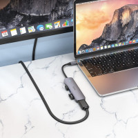 USB-хаб HOCO HB28 Type-C multi-function converter(HDTV+USB3.0+USB2.0+SD+TF+PD) Metal Gray