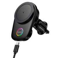 Автотримач для телефона з БЗП HOCO HW36 electric rotating magnetic wireless fast charging car holder(air outlet) Black