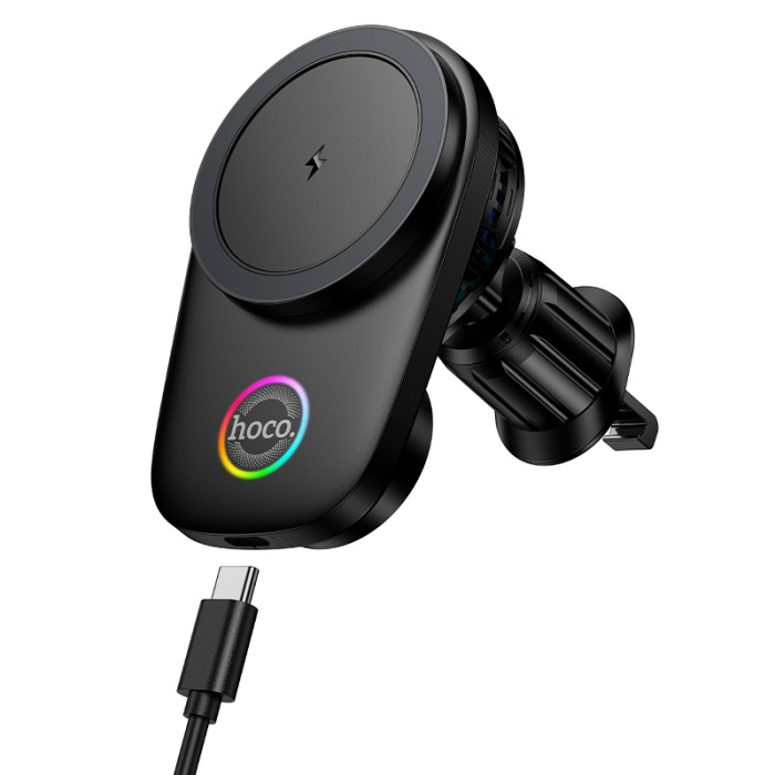 Автотримач для телефона з БЗП HOCO HW36 electric rotating magnetic wireless fast charging car holder(air outlet) Black