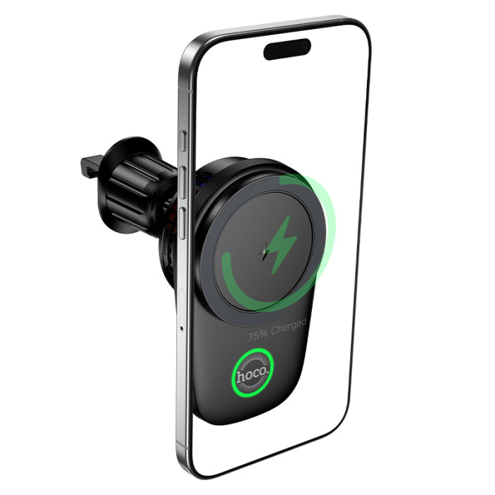 Автотримач для телефона з БЗП HOCO HW36 electric rotating magnetic wireless fast charging car holder(air outlet) Black