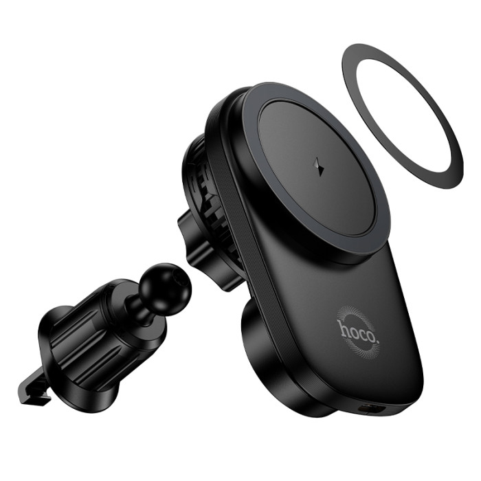 Автотримач для телефона з БЗП HOCO HW36 electric rotating magnetic wireless fast charging car holder(air outlet) Black