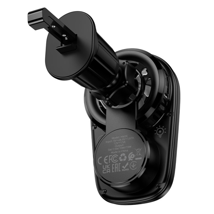 Автотримач для телефона з БЗП HOCO HW36 electric rotating magnetic wireless fast charging car holder(air outlet) Black