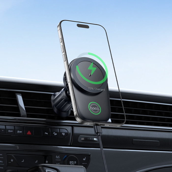 Автотримач для телефона з БЗП HOCO HW36 electric rotating magnetic wireless fast charging car holder(air outlet) Black