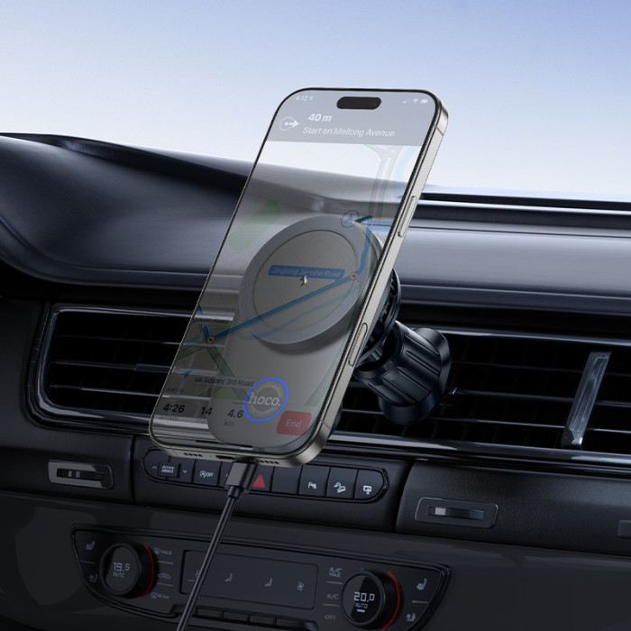 Автотримач для телефона з БЗП HOCO HW36 electric rotating magnetic wireless fast charging car holder(air outlet) Black