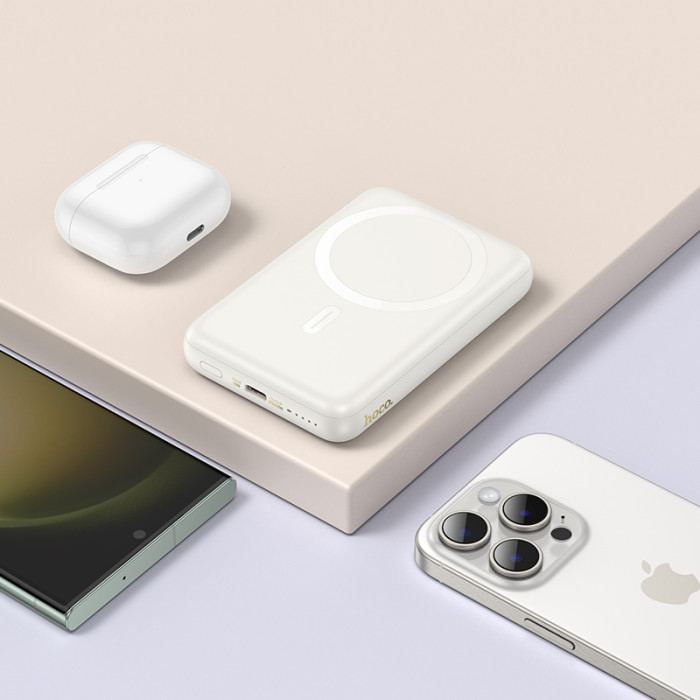Зовнішній акумулятор HOCO J141 Grace PD20W magnetic power bank(10000mAh) Milky White