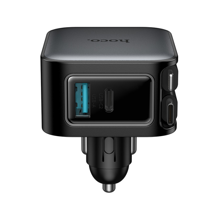 Автомобільний зарядний пристрій HOCO Z67A Triunfar PD60W(1C1A)+Type-C/iP car charger with dual telescopic cable and digital display dark Metal Gray