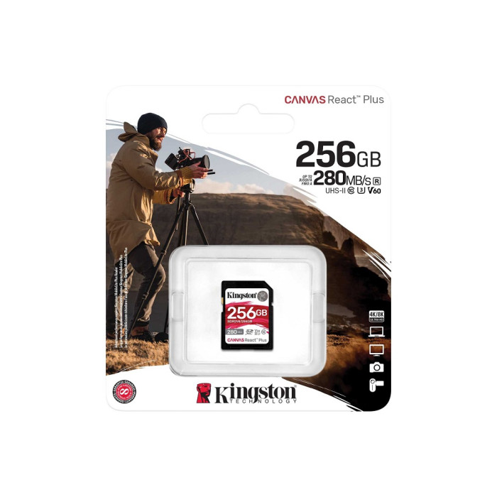 Карта пам'яті SDXC (UHS-II U3) Kingston Canvas React Plus 256Gb class 10 V60 (R280MB/s, W150MB/s)