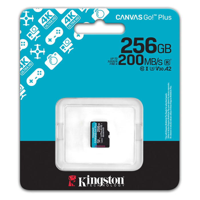 Карта пам'яті microSDXC (UHS-1 U3) Kingston Canvas Go! Plus 256Gb class 10 A2 V30 (R200MB/s, W-160MB/s)