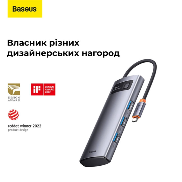 USB-хаб Baseus Metal Gleam Series 4-in-1 Multifunctional Type-C HUB Docking Station Gray（Type-C to USB3.0*4）