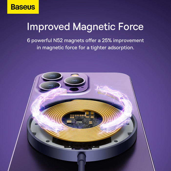Бездротовий зарядний пристрій Baseus Simple Mini3 Magnetic Wireless Charger 15W Dusty Purple