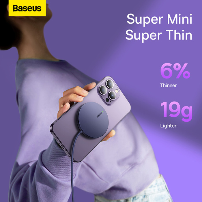 Бездротовий зарядний пристрій Baseus Simple Mini3 Magnetic Wireless Charger 15W Dusty Purple
