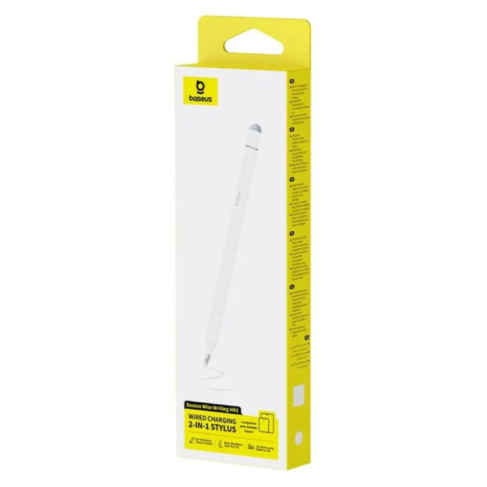 Стилус Baseus Wise Writing HN1 Universal Version  Wired Charging 2-in-1 Stylus For HUAWEI/XIAOMI Moon White (With Type-C Cable*1 and Tip*1 and Palm Re