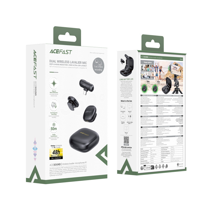 Бездротова мікрофонна система ACEFAST R1 dual-mic (Type-C) Black