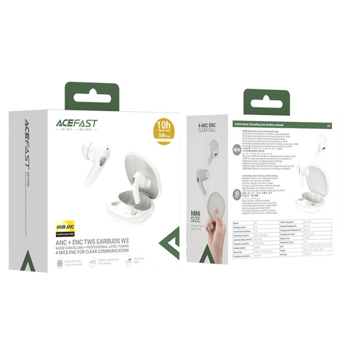 Бездротові навушники TWS ACEFAST W3, ANC+ENC, IPX4, Khaki