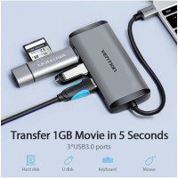 USB-хаб Vention Type-C to HDMI/USB3.0*3/PD Converter 0.15M Gray Metal Type (CNBHB)