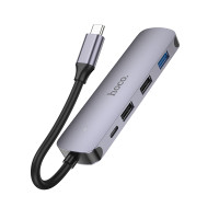 USB-хаб HOCO HB27 Type-C multi-function converter(HDTV+USB3.0+USB2.0*2+PD) Metal Gray