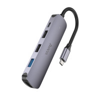 USB-хаб HOCO HB27 Type-C multi-function converter(HDTV+USB3.0+USB2.0*2+PD) Metal Gray