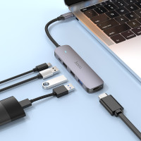 USB-хаб HOCO HB27 Type-C multi-function converter(HDTV+USB3.0+USB2.0*2+PD) Metal Gray