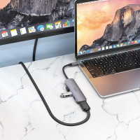 USB-хаб HOCO HB27 Type-C multi-function converter(HDTV+USB3.0+USB2.0*2+PD) Metal Gray