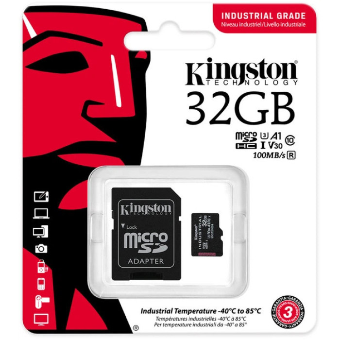 Карта пам'яті microSDHC (UHS-1 U3) Kingston Industrial 32Gb class 10 V30 А1 (adapter SD)