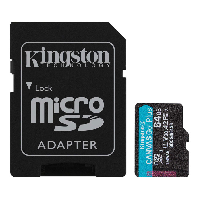 Карта пам'яті microSDXC (UHS-1 U3) Kingston Canvas Go! Plus 64Gb class 10 A2 V30 (R200MB/s) (adapter SD)