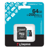Карта пам'яті microSDXC (UHS-1 U3) Kingston Canvas Go! Plus 64Gb class 10 A2 V30 (R200MB/s) (adapter SD)