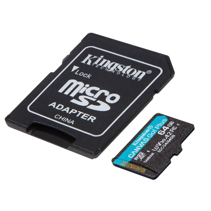 Карта пам'яті microSDXC (UHS-1 U3) Kingston Canvas Go! Plus 64Gb class 10 A2 V30 (R200MB/s) (adapter SD)
