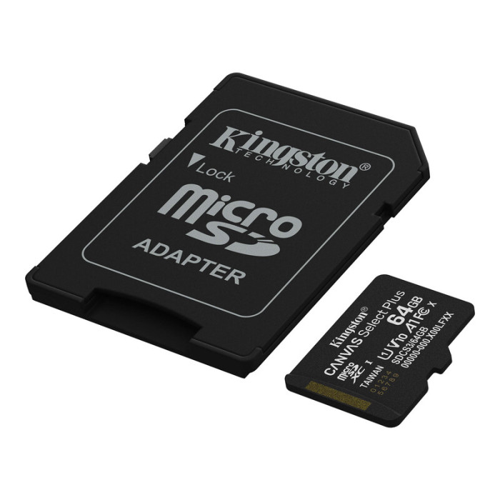 Карта пам'яті microSDXC (UHS-1) Kingston Canvas Select Plus Gen3 64Gb class 10 А1 (R-100MB/s) (adapter SD)