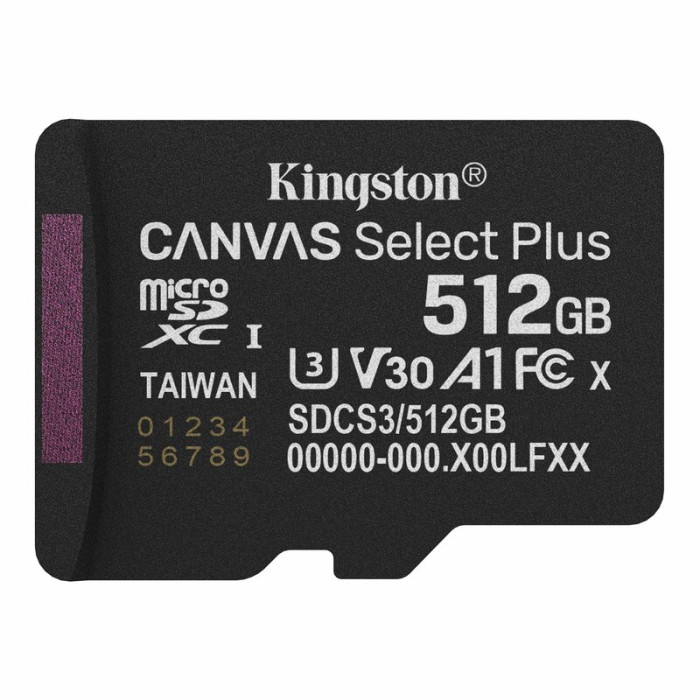 Карта пам'яті microSDXC (UHS-1 U3) Kingston Canvas Select Plus Gen3 512Gb class 10 А1 V30 (R-150MB/s)