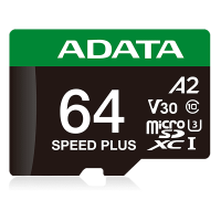 Карта пам'яті microSDXC (UHS-1 U3) A-DATA SPEED PLUS 64Gb Class 10 V30 A2 (R-160Mb/s W140Mb/s) (adapter SD)