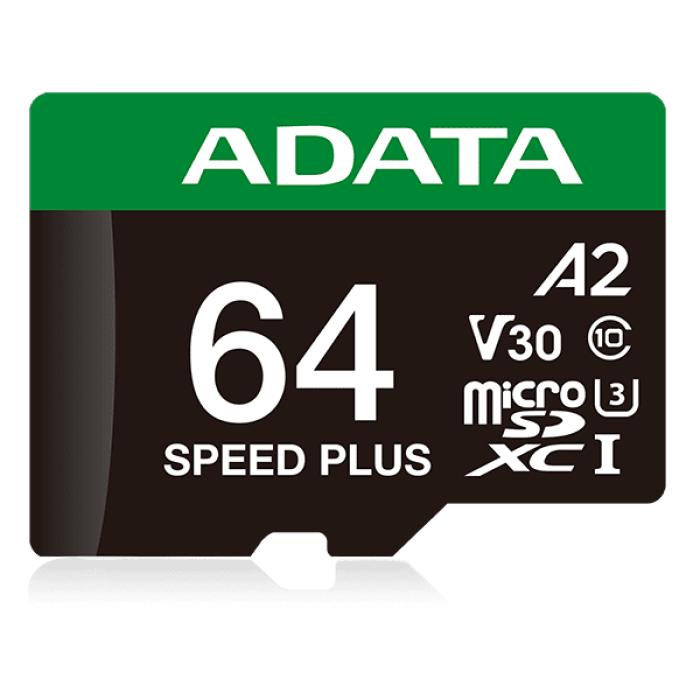 Карта пам'яті microSDXC (UHS-1 U3) A-DATA SPEED PLUS 64Gb Class 10 V30 A2 (R-160Mb/s W140Mb/s) (adapter SD)