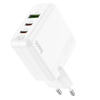 Мережевий зарядний пристрій HOCO C115A Header PD65W  GaN three-port(2C1A) charger White