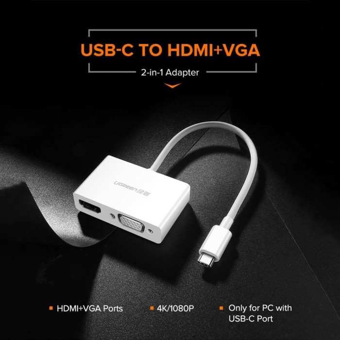 USB-хаб UGREEN USB Type C to HDMI + VGA Converter (White)