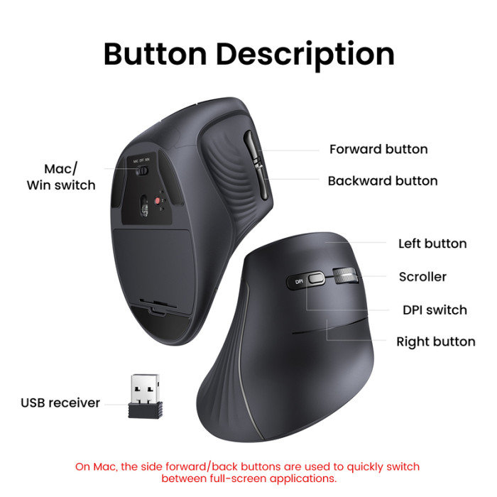 Маніпулятор миша бездротова UGREEN MU008 Multi-mode Vertical Mouse Black