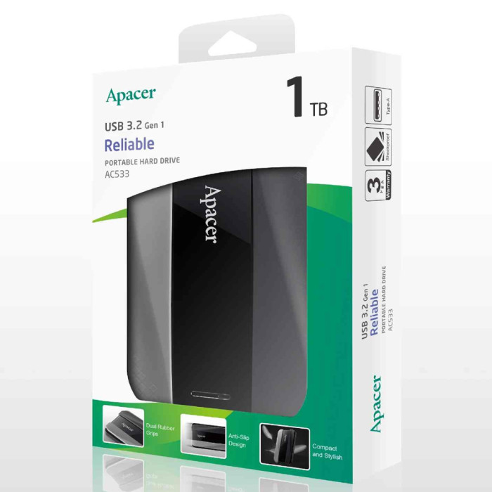 Зовнішній жорсткий диск PHD External 2.5'' Apacer USB 3.2 Gen 1 AC533 1TB Black