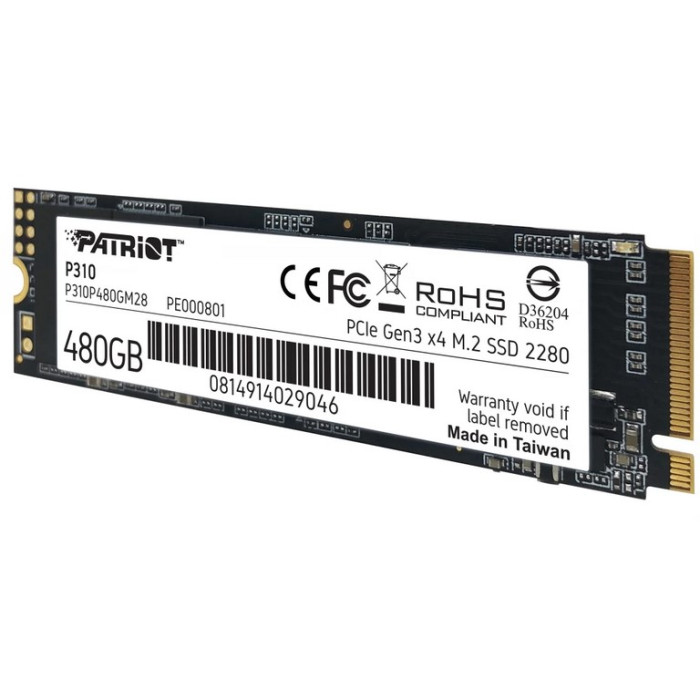 Накопичувач SSD M.2 Patriot P310 480GB NVMe 2280 PCIe 3.0x4 3D NAND TLC