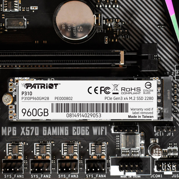 Накопичувач SSD M.2 Patriot P310 960GB NVMe 2280 PCIe 3.0x4 3D NAND TLC
