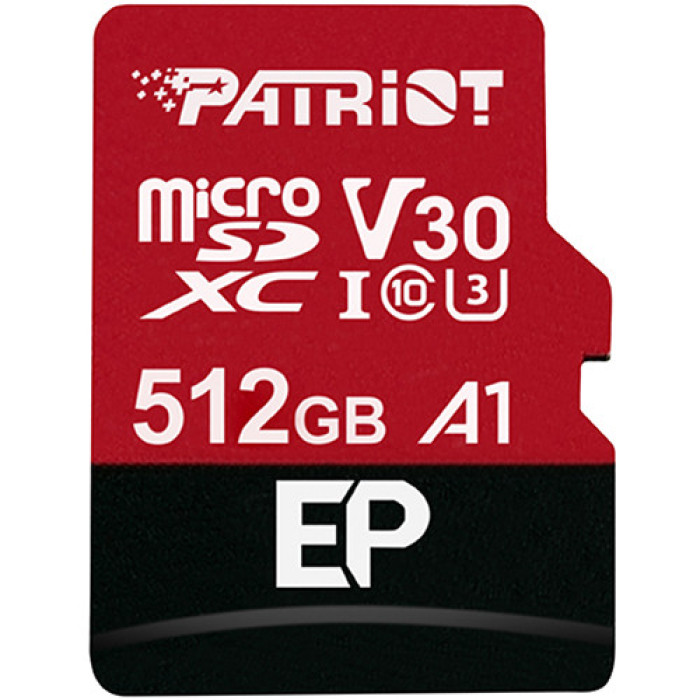 Карта пам'яті microSDXC (UHS-1 U3) Patriot EP Series 512Gb class 10 V30 (R-100MB/s, W-80MB/s) (adapter SD)