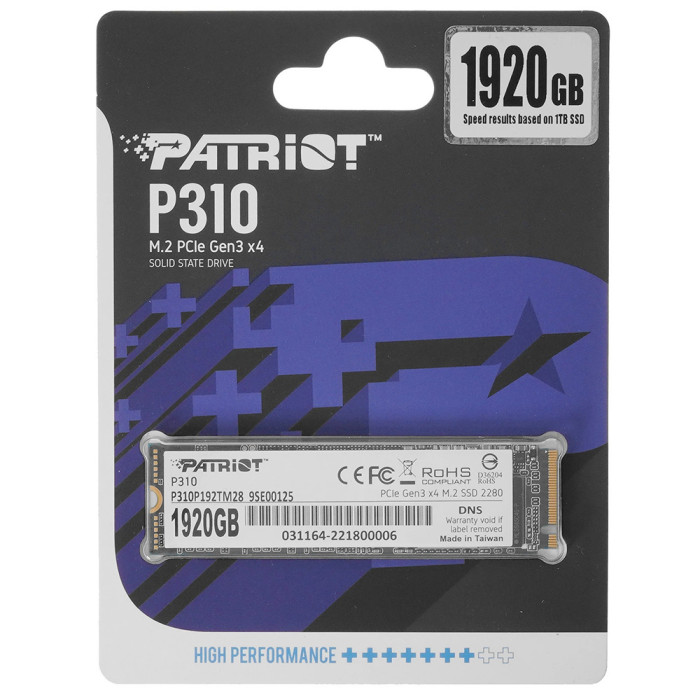 Накопичувач SSD M.2 Patriot P310 1920GB NVMe 2280 PCIe 3.0x4 3D NAND TLC