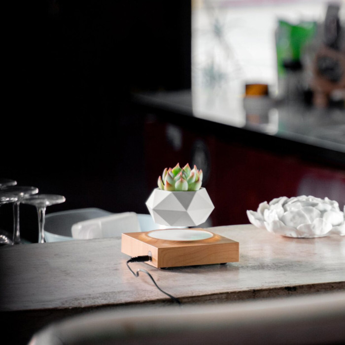 Магнітний левітаційний горщик для рослин HCNT Magnetic Levitating Pot M10-FP  Wood Grain