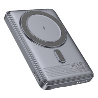 Зовнішній акумулятор HOCO Q46 Title PD20W magnetic power bank+card holder+phone holder(5000mAh) Silver Gray