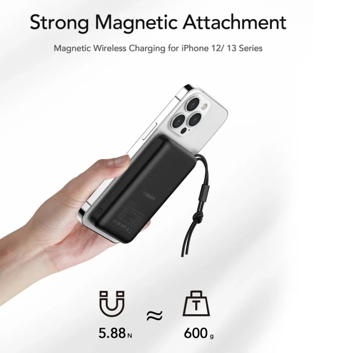 Зовнішній акумулятор VEGER MagOn Wireless Power Bank 10000mAh White