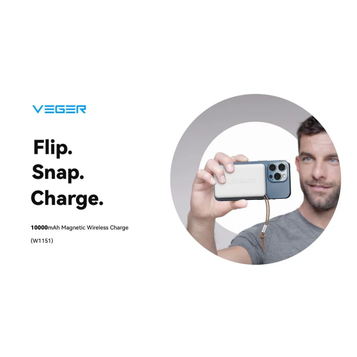Зовнішній акумулятор VEGER MagOn Wireless Power Bank 10000mAh White