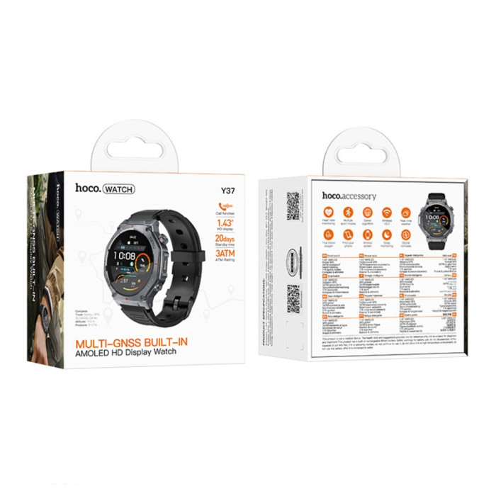 Смарт-годинник HOCO Y37 AMOLED 36mm. 520 mAh. GPS sports watch(call version) Black