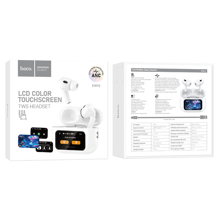 Бездротові навушники TWS HOCO EW72, ANC, Reduction touch screen, White