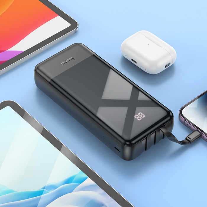 Зовнішній акумулятор HOCO J114A Charger power bank with cable and digital display(20000mAh) Black