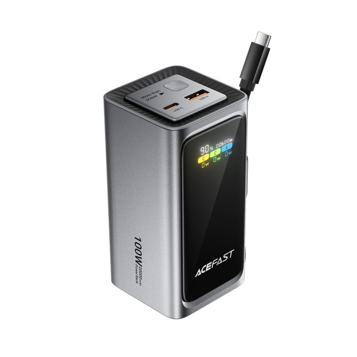 Зовнішній акумулятор ACEFAST M33-20000 100W fast charging power bank with cable and TFT display metal gray