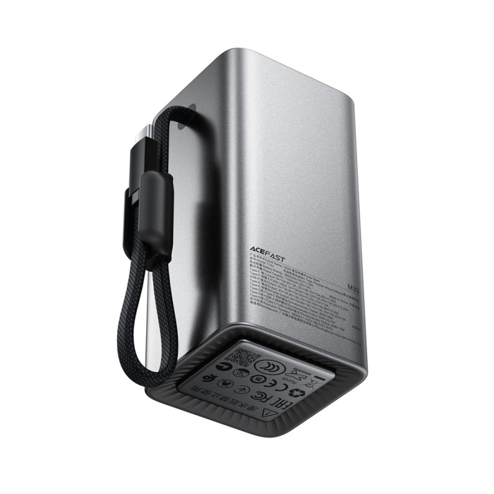 Зовнішній акумулятор ACEFAST M33-20000 100W fast charging power bank with cable and TFT display metal gray